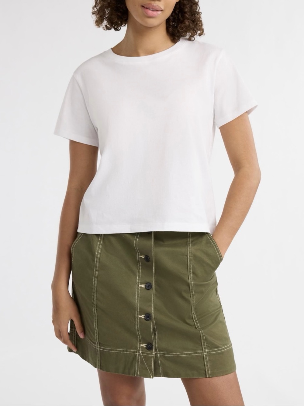 White Cotton Cropped Boxy Tee with Short Sleeves